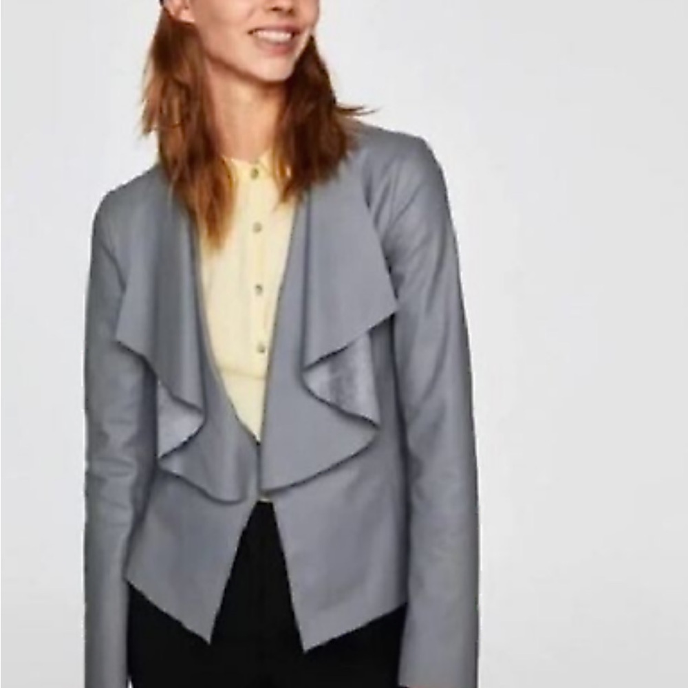 Zara Gray Faux Leather Lapel Jacket Size Small